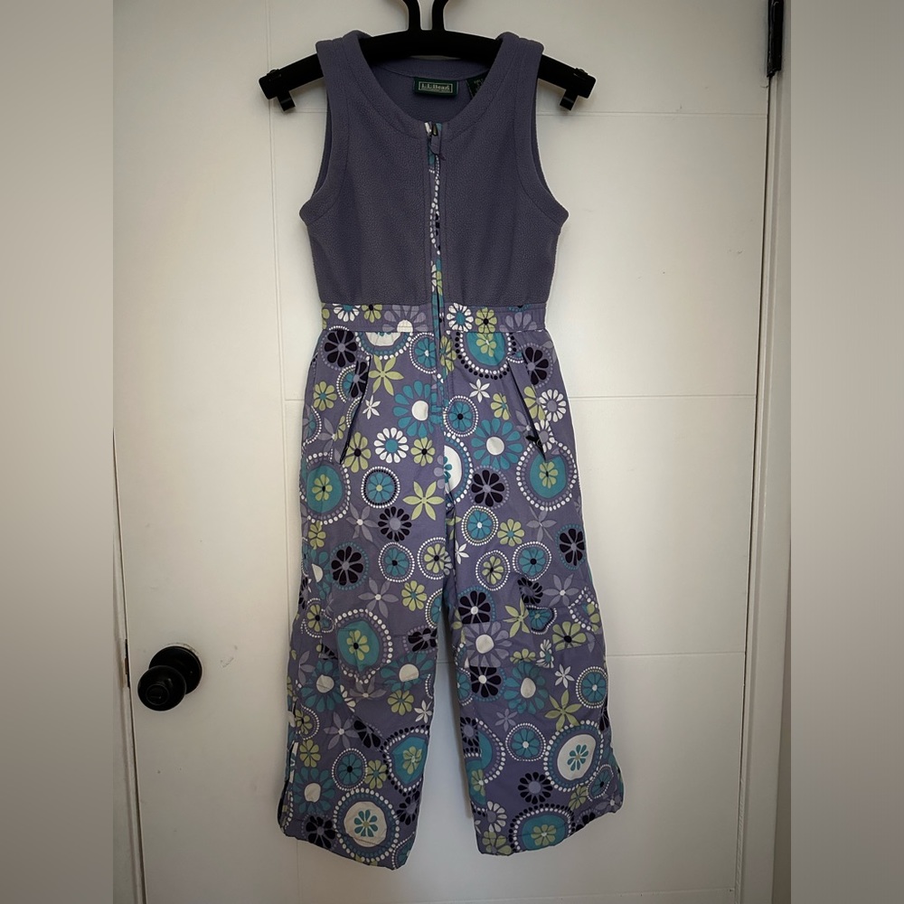 Girls LL Bean insulated ski overalls with fleece top size 5-6